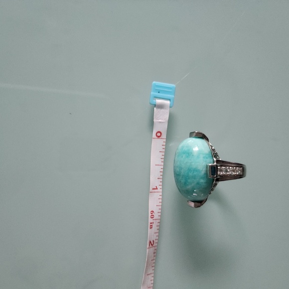 Sterling silver amazonite white sapphire statement ring, size 7, preloved - Picture 5 of 8